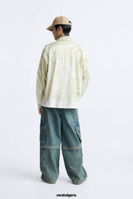 Zara облекло 66FT1190 мъже тениска с щампа на боя екрю/каки