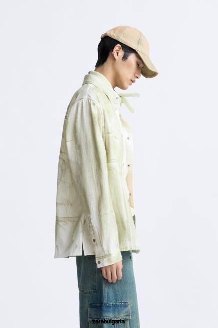 Zara облекло 66FT1190 мъже тениска с щампа на боя екрю/каки