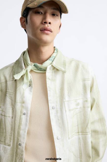 Zara облекло 66FT1190 мъже тениска с щампа на боя екрю/каки