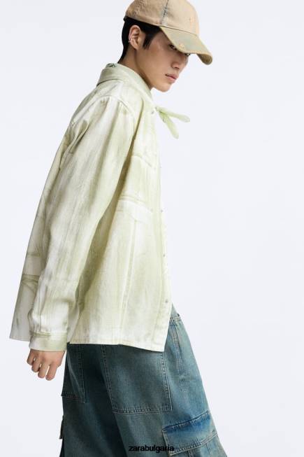 Zara облекло 66FT1190 мъже тениска с щампа на боя екрю/каки