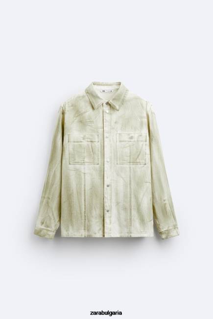 Zara облекло 66FT1190 мъже тениска с щампа на боя екрю/каки