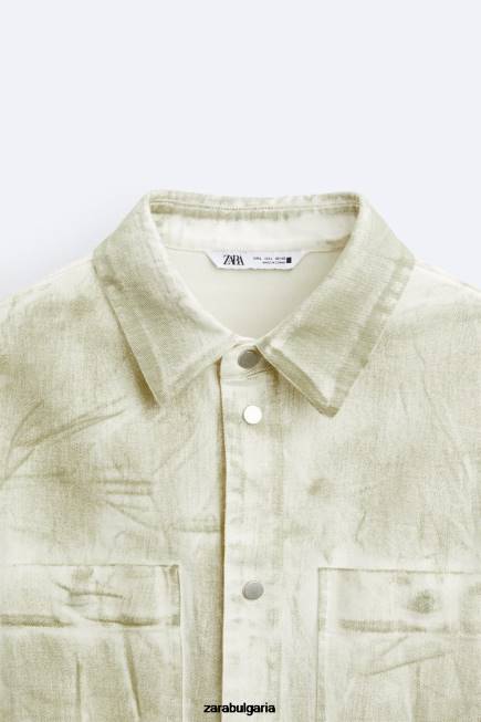 Zara облекло 66FT1190 мъже тениска с щампа на боя екрю/каки