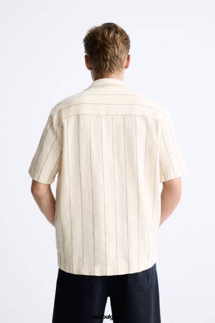 Zara облекло 66FT968 мъже текстурирана раирана риза бежово
