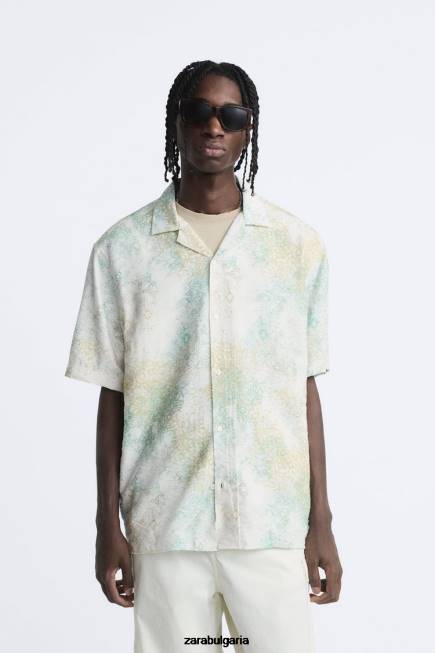 Zara облекло 66FT973 мъже риза с абстрактен принт зеленикав