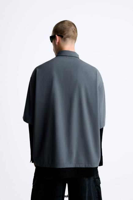 Zara облекло 66FT974 мъже риза с многослойни ръкави антрацитно сиво