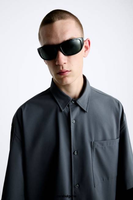 Zara облекло 66FT974 мъже риза с многослойни ръкави антрацитно сиво