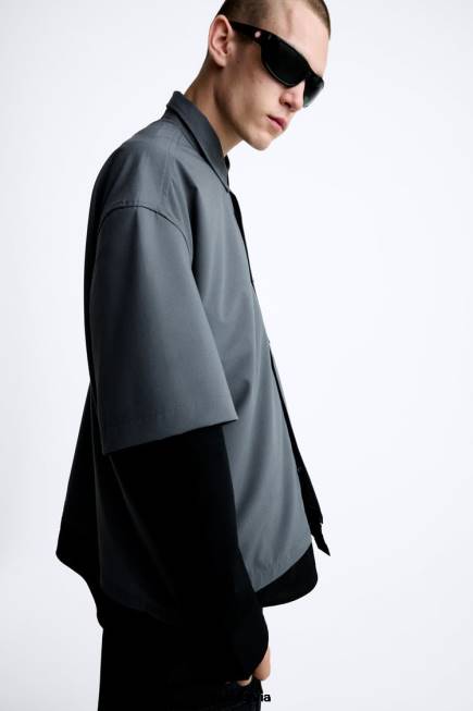 Zara облекло 66FT974 мъже риза с многослойни ръкави антрацитно сиво