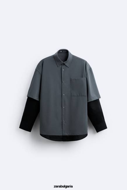 Zara облекло 66FT974 мъже риза с многослойни ръкави антрацитно сиво