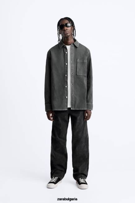 Zara облекло 66FT976 мъже риза с контрастен горен шев тъмно сиво