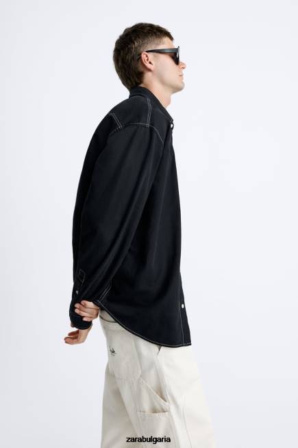Zara облекло 66FT977 мъже риза с контрастен горен шев черен
