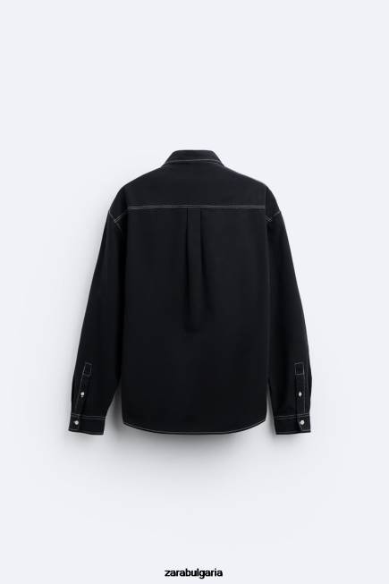 Zara облекло 66FT977 мъже риза с контрастен горен шев черен