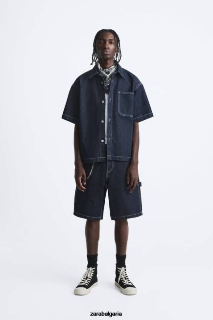 Zara облекло 66FT978 мъже дънкова риза с горни шевове син