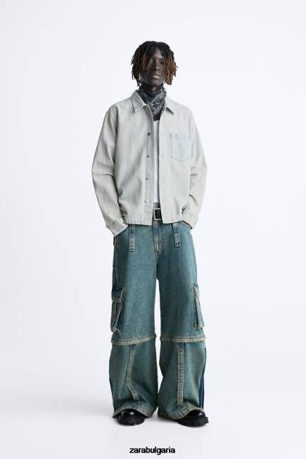 Zara облекло 66FT981 мъже пребоядисана дънкова риза син