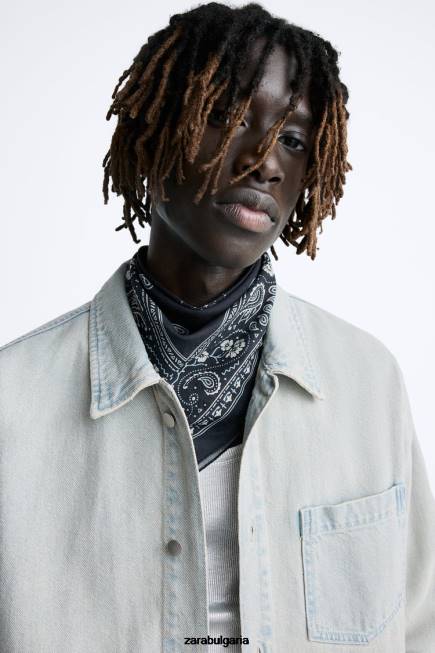 Zara облекло 66FT981 мъже пребоядисана дънкова риза син