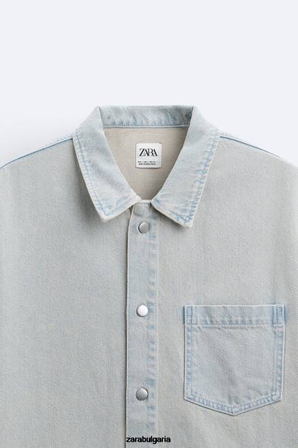 Zara облекло 66FT981 мъже пребоядисана дънкова риза син