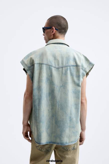 Zara облекло 66FT984 мъже дънкова риза с абстрактен принт аквамарин