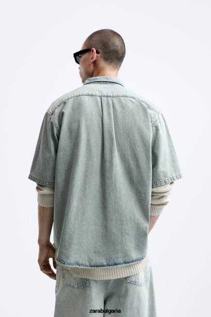 Zara облекло 66FT985 мъже дънкова риза с джоб син