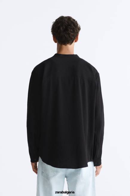 Zara облекло 66FT986 мъже риза памук - вискоза черен