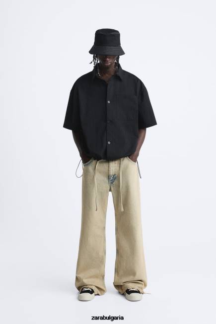 Zara облекло 66FT988 мъже риза с регулируем подгъв черен