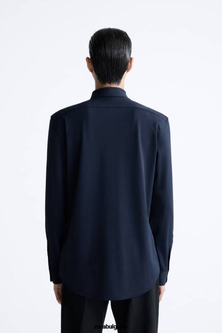 Zara облекло 66FT997 мъже еластична риза тъмносин