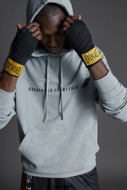Zara облекло 66FT1047 мъже суичър с качулка everlast сив мергел