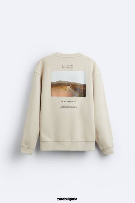 Zara облекло 66FT1050 мъже суичър с щампована снимка тъмнокафяво