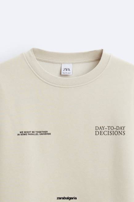 Zara облекло 66FT1050 мъже суичър с щампована снимка тъмнокафяво