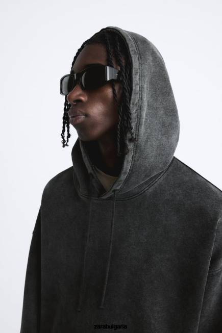 Zara облекло 66FT1051 мъже суичър с качулка в квадратна форма тъмно сиво