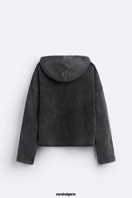 Zara облекло 66FT1051 мъже суичър с качулка в квадратна форма тъмно сиво