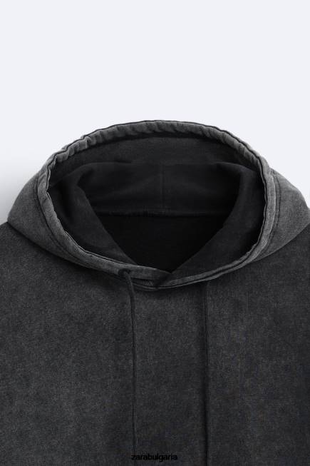 Zara облекло 66FT1051 мъже суичър с качулка в квадратна форма тъмно сиво