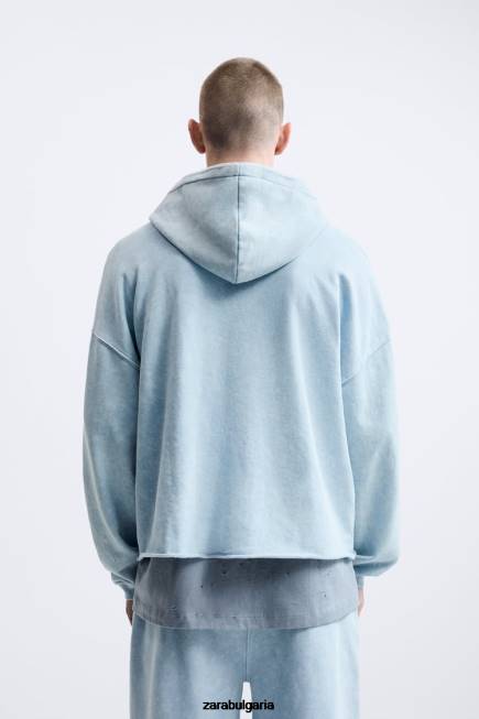 Zara облекло 66FT1054 мъже изпран суичър с качулка синьо/бяло