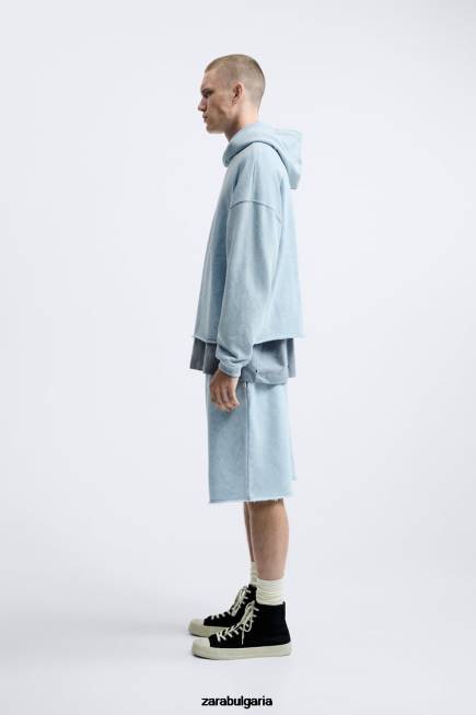 Zara облекло 66FT1054 мъже изпран суичър с качулка синьо/бяло