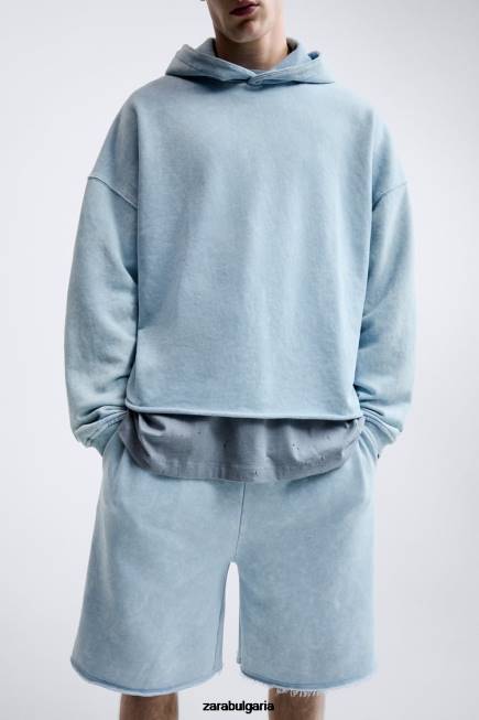 Zara облекло 66FT1054 мъже изпран суичър с качулка синьо/бяло