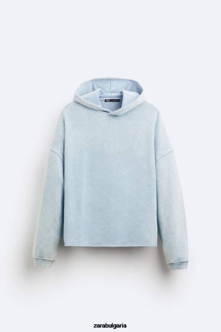 Zara облекло 66FT1054 мъже изпран суичър с качулка синьо/бяло