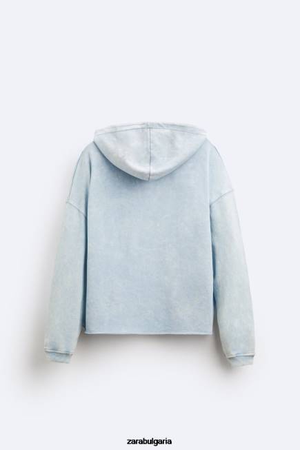 Zara облекло 66FT1054 мъже изпран суичър с качулка синьо/бяло