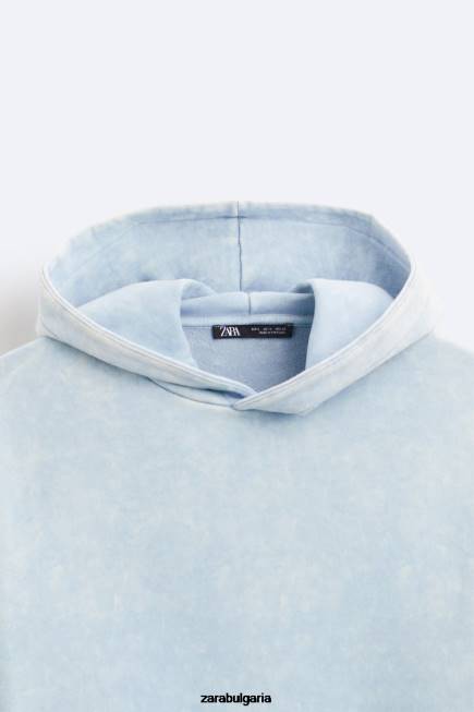 Zara облекло 66FT1054 мъже изпран суичър с качулка синьо/бяло