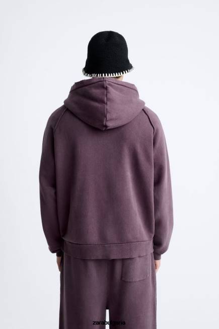 Zara облекло 66FT1055 мъже скъсан изпран суичър кестеняво