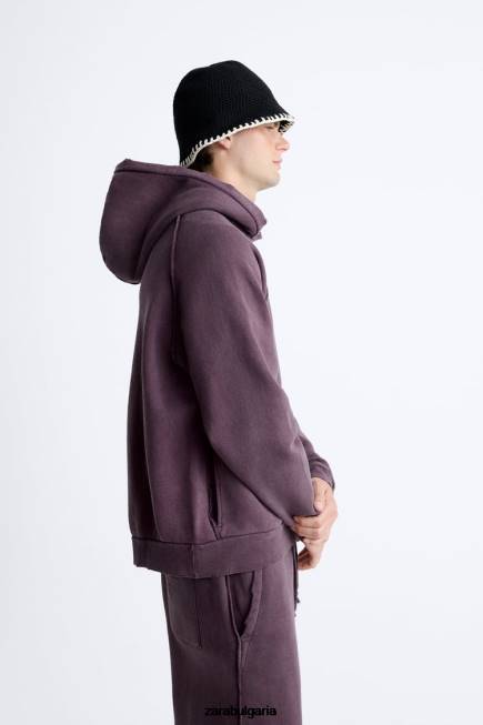 Zara облекло 66FT1055 мъже скъсан изпран суичър кестеняво