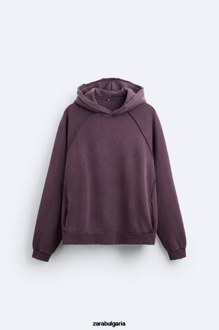 Zara облекло 66FT1055 мъже скъсан изпран суичър кестеняво