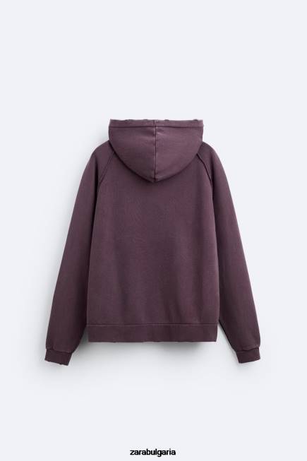 Zara облекло 66FT1055 мъже скъсан изпран суичър кестеняво