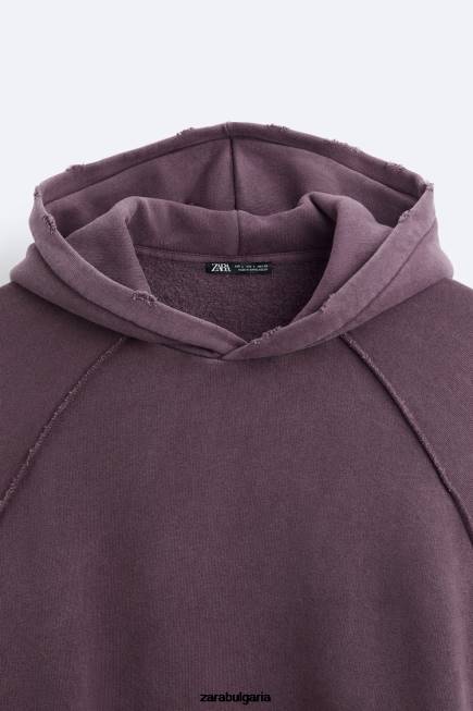 Zara облекло 66FT1055 мъже скъсан изпран суичър кестеняво