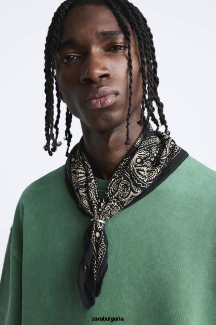 Zara облекло 66FT1057 мъже суичър с контрастен текст зелено