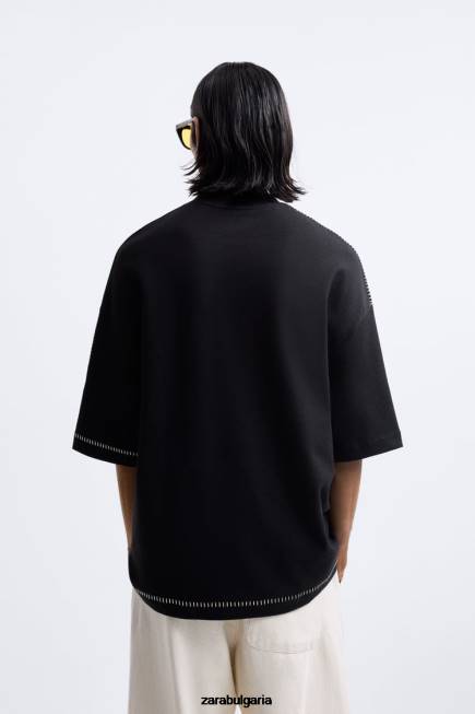 Zara облекло 66FT1060 мъже суичър с контрастен горен шев черен