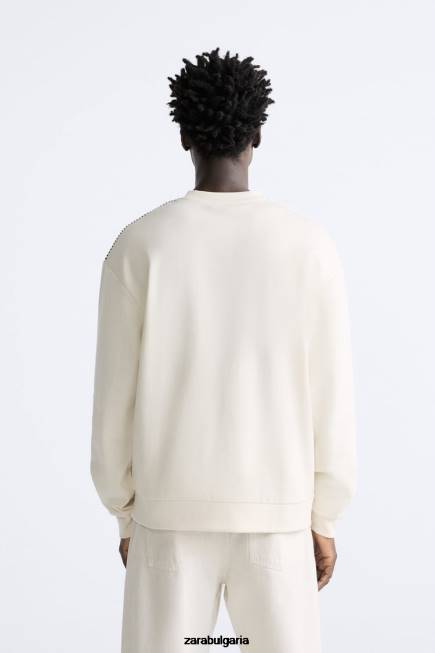 Zara облекло 66FT1061 мъже суичър с контрастен горен шев бяла стрида