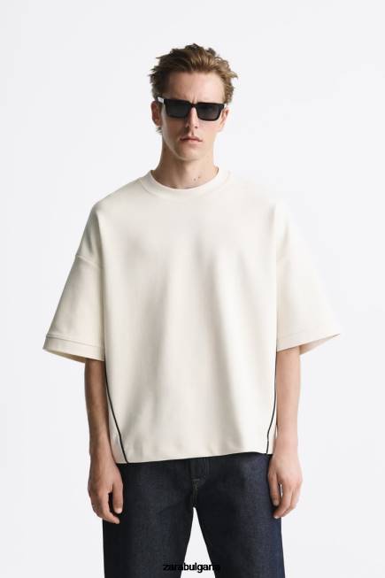Zara облекло 66FT1062 мъже суитшърт с контрастен кант бяла стрида