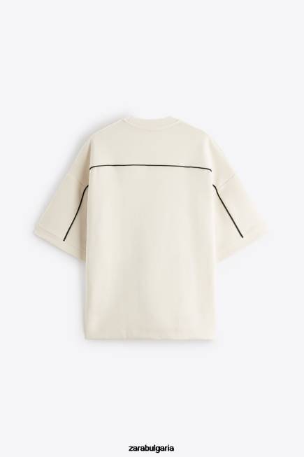 Zara облекло 66FT1062 мъже суитшърт с контрастен кант бяла стрида
