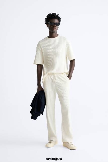 Zara облекло 66FT1063 мъже рипсен суичър бяла стрида