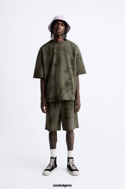 Zara облекло 66FT1066 мъже суитшърт с принт на вратовръзка каки