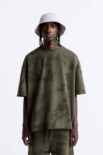 Zara облекло 66FT1066 мъже суитшърт с принт на вратовръзка каки