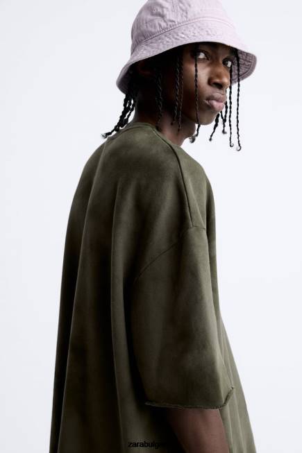 Zara облекло 66FT1066 мъже суитшърт с принт на вратовръзка каки